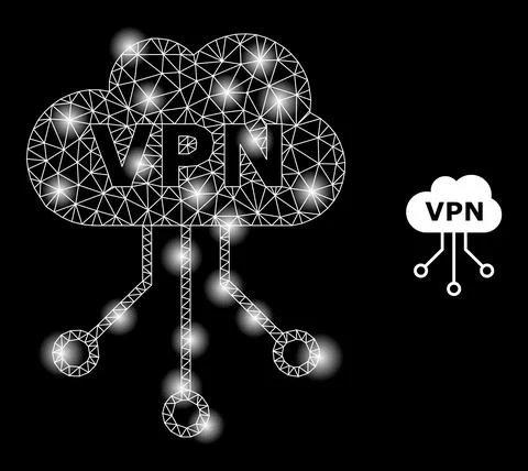 Bright Web Network VPN Cloud Icon with Glare Spots Stock Illustration