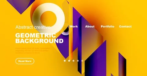 Bright website header design. Geometric shapes, vibrant colors, text elements 스톡 일러스트