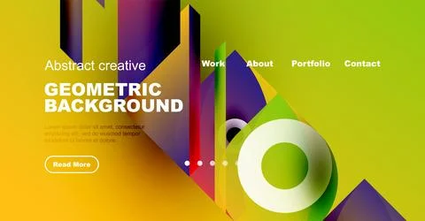 Bright website header design. Geometric shapes, vibrant colors, text elements イラスト素材