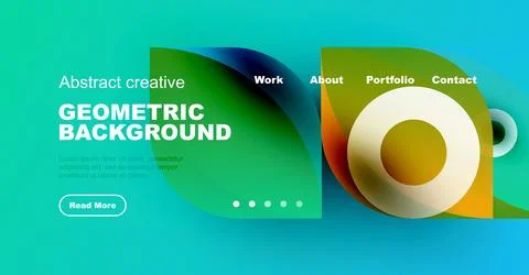 Bright website header design. Geometric shapes, vibrant colors, text elements イラスト素材