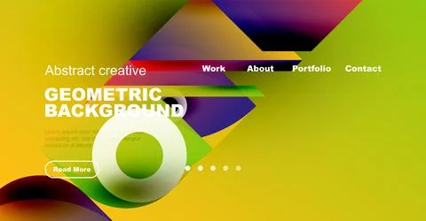 Bright website header design. Geometric shapes, vibrant colors, text elements Illustrazione stock