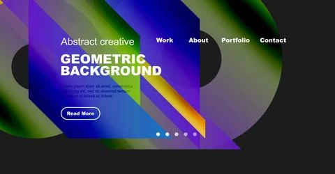 Bright website header design. Geometric shapes, vibrant colors, text elements Illustrazione stock