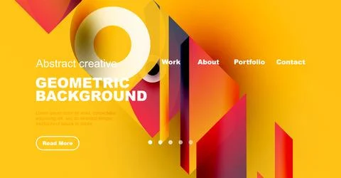 Bright website header design. Geometric shapes, vibrant colors, text elements 스톡 일러스트