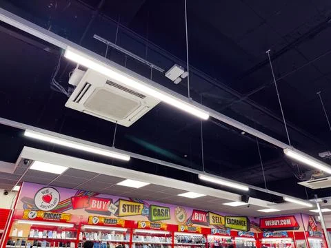 Bright Webuy electronics store interior with colorful signs, displays, and .. Stock Photos