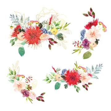 Bright Wedding bridal romanric bouquet seamless pattern. Hand drawing watercolor Stock Illustration