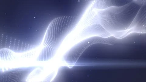 Bright white abstract energy flow with dotted wave structures on a dark bac.. Stock Illustration