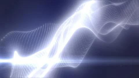 Bright white abstract energy flow with dotted wave structures on a dark bac.. Stock Illustration