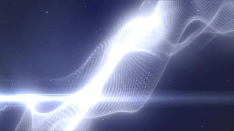 Bright white abstract energy flow with dotted wave structures on a dark bac.. Stock Illustration