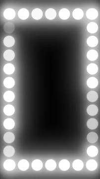 Bright white circular bulbs form a glowing rectangular frame on black backg.. Stock Illustration