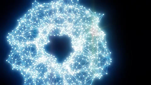 Bright white connected nodes forming an abstract circular network ring Stock Footage 330435940