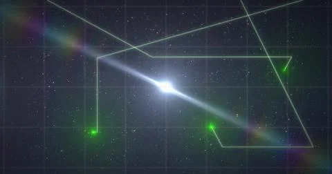 Bright white core emitting prism streak, green nodes entering from top, forming Stock Illustration