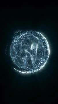 Bright white digital sphere composed of tiny glowing particles with a blue gr イラスト素材