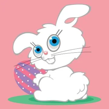 Bright white Easter Bunny holding an Easter Egg 스톡 일러스트