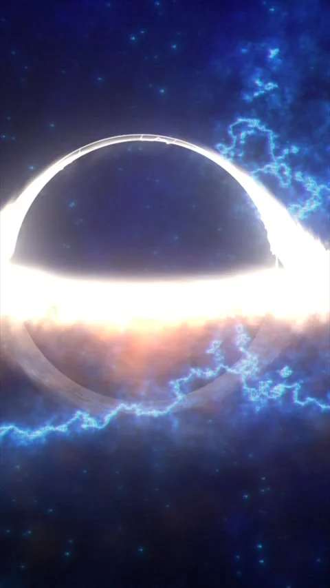 Bright white eclipse ring over a starry blue nebula, abstract cosmic portal.. Stock Footage 327014189