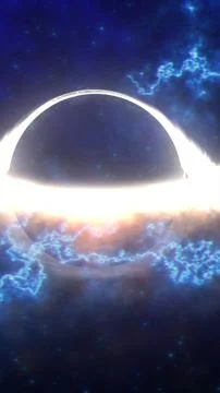 Bright white eclipse ring over a starry blue nebula, abstract cosmic portal.. Stock Illustration