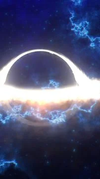 Bright white eclipse ring over a starry blue nebula, abstract cosmic portal.. Stock Illustration