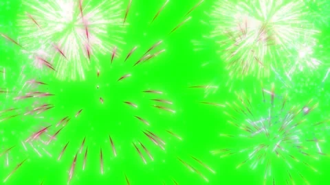 Bright white fireworks exploding against a solid green screen background for Video stock 346136558