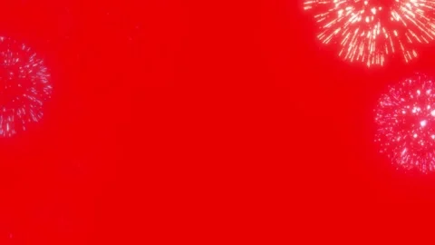 Bright white fireworks exploding on a solid red background with central copy Video stock 346339676