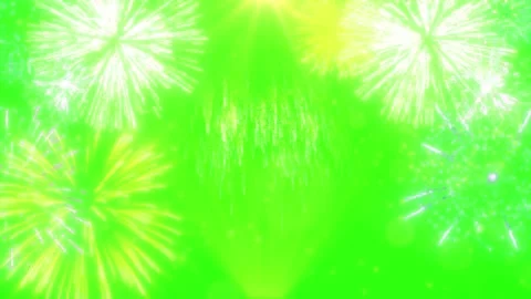 Bright white fireworks explosions isolated on a vibrant green screen background Video stock 341908038