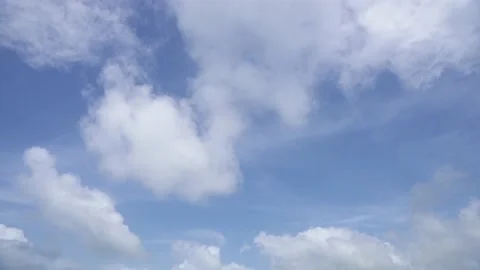Bright white fluffy clouds slow fly across the beauty sky on a sunny day. Stock Footage 156044816