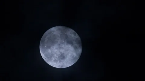 Bright White Full Moon Behind Misty Clouds Close Up, 4k Stock Footage 100992931