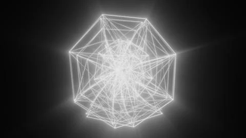 Bright white geometric light sphere with radiating network lines on a dark .. Stock Illustration
