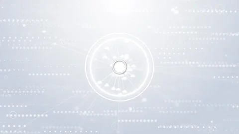 Bright white global interface visual with dotted map texture, soft circular HUD, Stock Footage 340553467