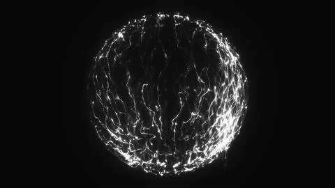 Bright white glowing sphere made of shimmering light threads, radiating again Stock Photos