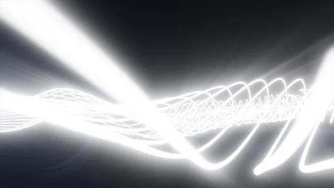 Bright white glowing waveform lines crossing a dark background, suggesting .. Stock Illustration