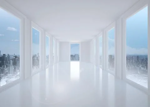 Bright white hall with windows Illustrazione stock