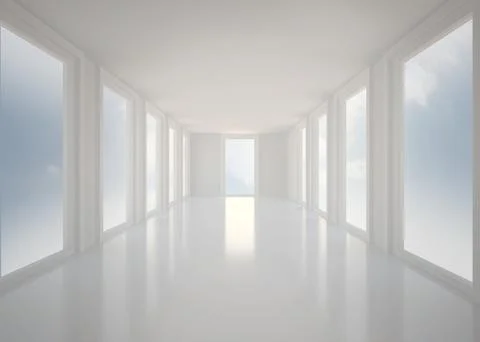 Bright white hall with windows Ilustración de archivo