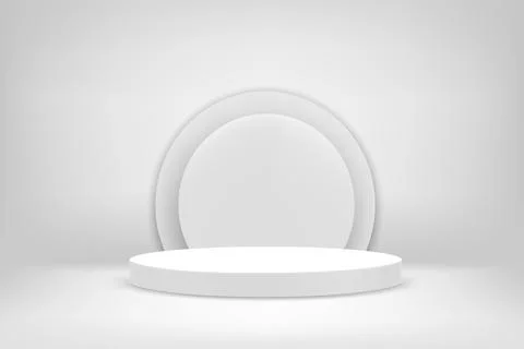 Bright white interior scene with round pedestal Illustrazione stock