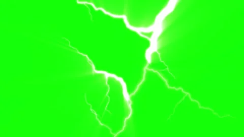 Bright white lightning bolt isolated on green screen background for visual Vídeo Stock 341907628
