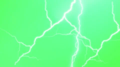 Bright white lightning bolt strike isolated on a vibrant green screen background Stock Footage 343807489