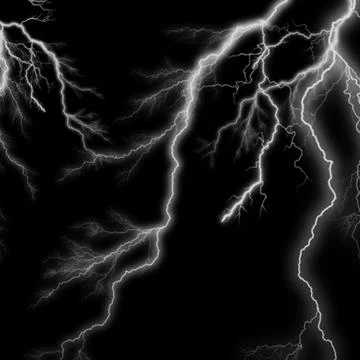 Bright White Lightning Branches on Black Background Stock Illustration