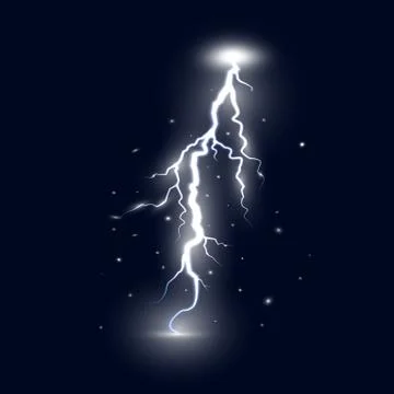 Bright white lightning isolated on dark background. Thunder storm design elem Stock Illustration