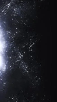 Bright white particles floating in dark space at night time Stock Illustration