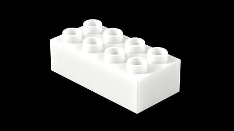 Bright White Plastic Lego Block Isolated on a Black Background. Illustrazione stock