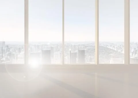 Bright white room with windows Illustrazione stock