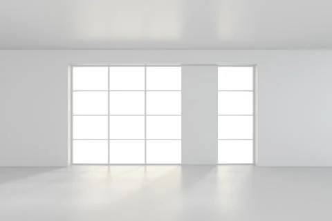 Bright white room with windows Ilustración de archivo