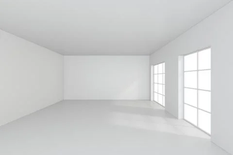 Bright white room with windows Ilustración de archivo
