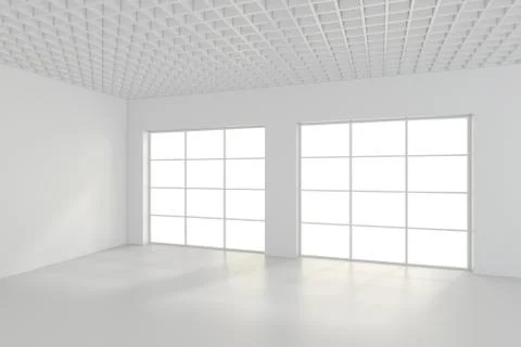Bright white room with windows Ilustración de archivo