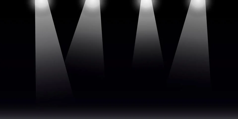 Bright white spotlights shining down on a dark stage floor Stock Illustration