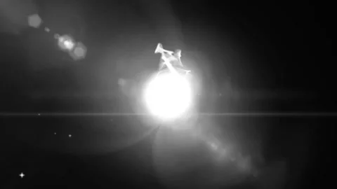 Bright white star burst glowing with shimmering lens flare effects against dark Stock Footage 344248535