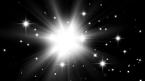 Bright white starburst light effect with glowing sparkles on a black background Stock Footage 345016803