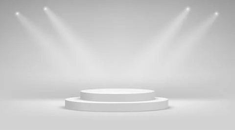 Bright white studio with circle podium. 3d vector illustration Stock-Illustration