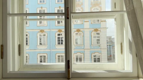A bright window frames the blue Catherine Palace Stock Footage 344975803
