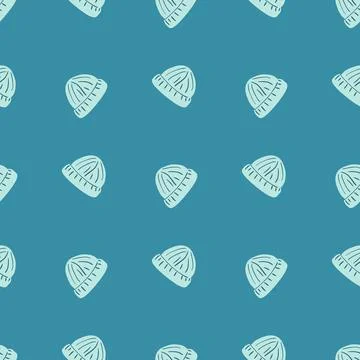 Bright winter seamless accessory pattern with doodle beanie hat ornament. Blu Stock Illustration