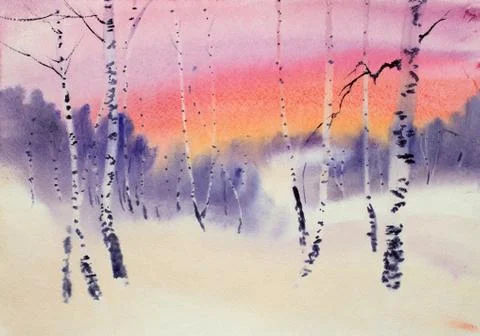 Bright winter sunset Stock Illustration