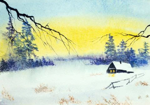 Bright winter sunset Stock Illustration